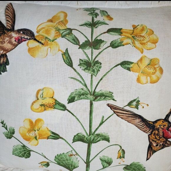 Vintage 3D Hummingbird Throw Pillow Lace Edge Yellow Flowers Freesia 11" Decor - Picture 2 of 4